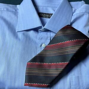 Coogi Repp Tie Exquisite Pattern Diagonal Stripes Bold Luxurious Red Gold Black